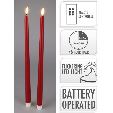 2 CANDELE LED 38CM ROSSO TIMER